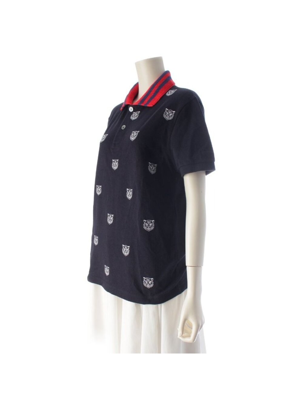 Gucci Cotton Tiger Pattern Short Sleeve Polo Shirt Navy - Picture 2 of 10
